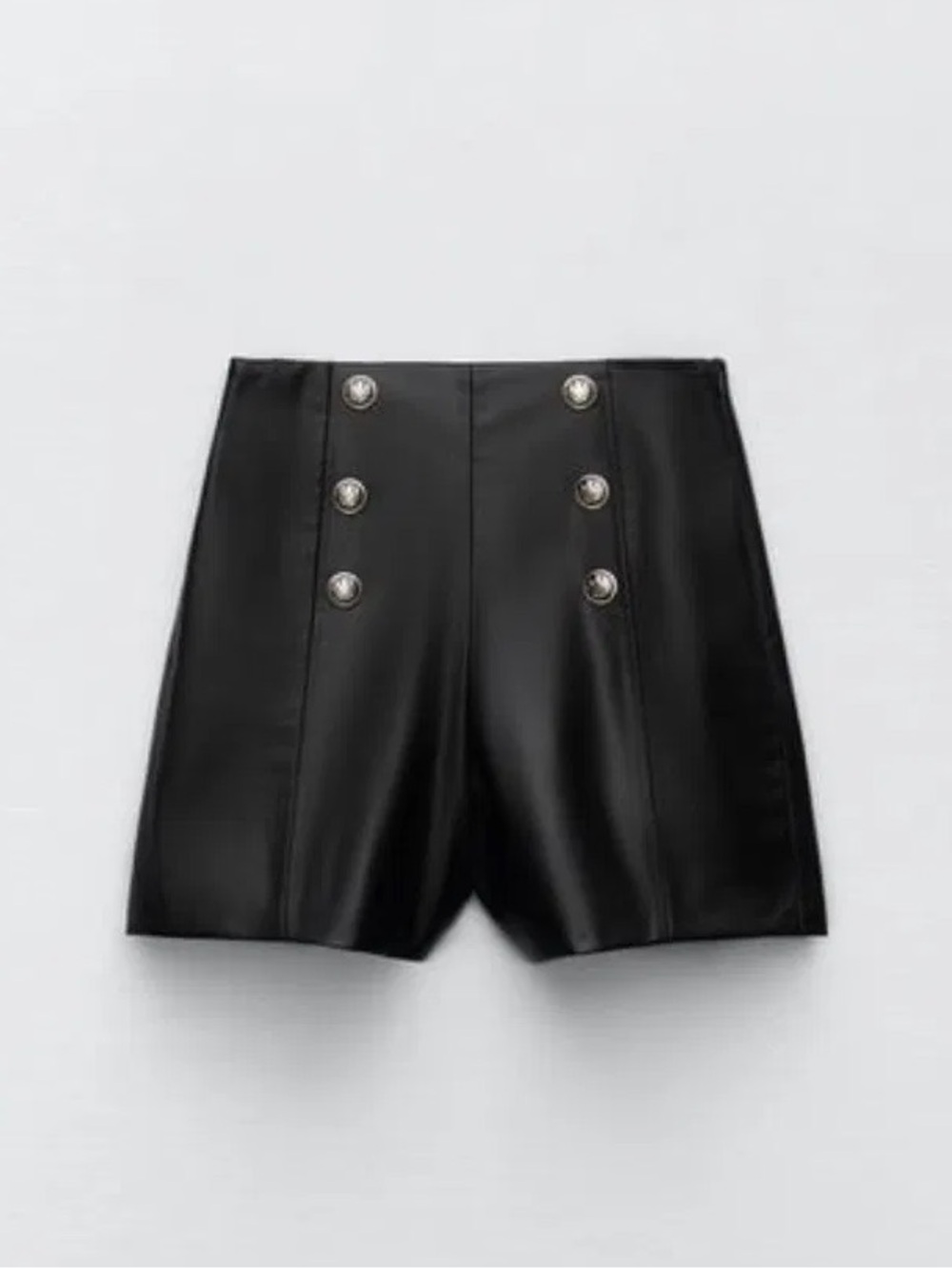 zara faux leather high waisted shorts with button detail in black